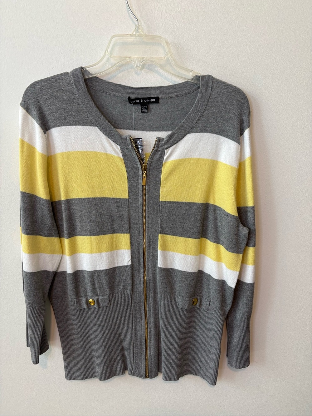 Striped Zip-Front Gray & Yellow Sweater